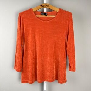AHNI Solid Orange Slinky Top Size 2 Womens Large 3/4‎ Sleeve Pullover Basic